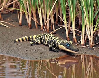 3D Printed Articulating Baby Crocodile | Realistic Caiman & Alligator Figurine | Flexy Poseable Reptile Decor | Unique Gift For Nature Lover