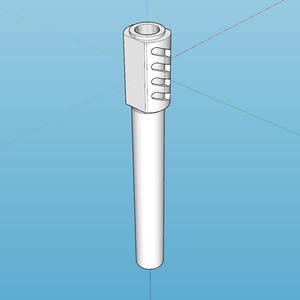 May include: A white metal rod with a square top and five slots on the side. The rod is about 10 inches long.