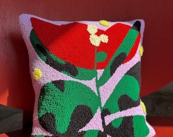 MADE TO ORDER, Hand Tufted Punch Needle Pillow Cover, Colorful Embroidered Cushion
