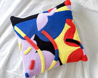 MADE TO ORDER, Hand Tufted Punch Needle Pillow Cover, Colorful Embroidered Cushion, Modern