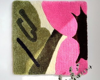 Pink Tufted Wall Art: Modern Wool Tapestry, Handmade Home Decor