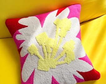 MADE TO ORDER, Hand Tufted Punch Needle Pillow Cover, Colorful Embroidered Cushion