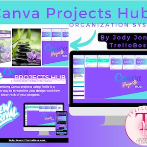 Organize Canva Projects with our Canva Projects Hub Trello Organization System! Includes Trello Board & Workbook and Customizable Templates.