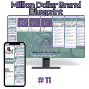 May include: A digital marketing concept displayed on a computer monitor and a smartphone. The monitor shows a project management board with the text "To Do", "Doing", and "Done". The smartphone displays a similar interface. The text "Million Dollar Brand Blueprint" is visible.