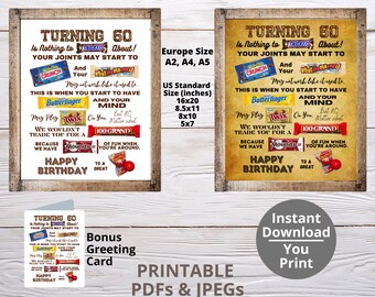 Turning 60 PRINTABLE Candy Poster | 60th Birthday Candy Sign