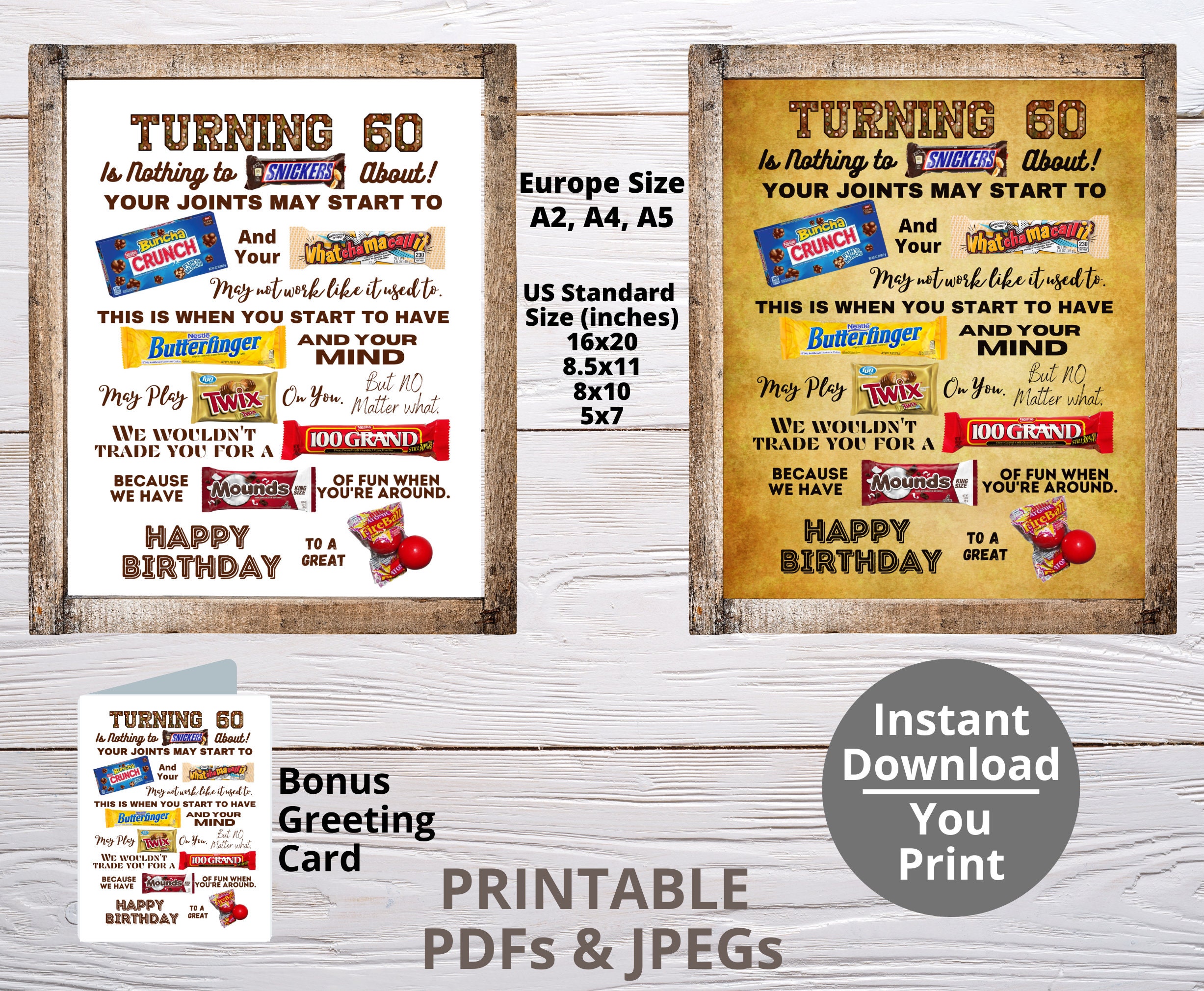 Turning 60 PRINTABLE Candy Poster | 60th Birthday Candy Sign