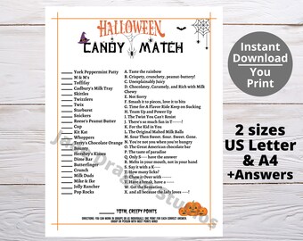 Halloween Candy Match | Printable | Halloween Party Games | Games for Kids Teens Adults | Office School Fall activity