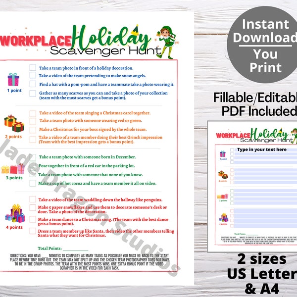 Workplace Holiday Scavenger Hunt, Printable Holiday Games for Work, Office Christmas Party Games, Workplace Holiday Games Teambuilding Games