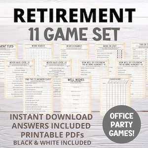 PRINTABLE Retirement Party 11 Game Bundle | Fun Retirement Party Game Set | Office Retirement Party Game | Going Away Farewell