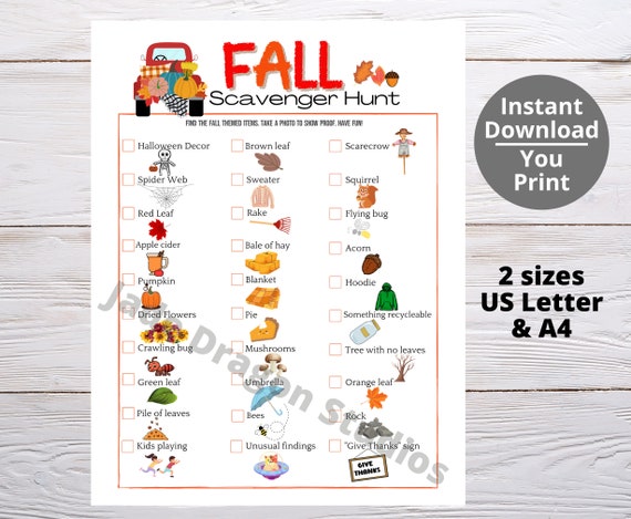 Fall Scavenger Hunt 12 Printable Outdoor Scavenger Hunt - Etsy