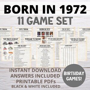 PRINTABLE 50th Birthday Party Games, Born in 1972, 50th Birthday Trivia Games, 1972 Quiz, 50th Birthday Games Set, Virtual Party Games