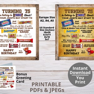Turning 75 DRUCKBARE Candy Poster | 75th Birthday Candy Schild | Geschenkideen zum Geburtstag | Candygramm | Lustiges Geburtstagsgeschenk | DIY Digital