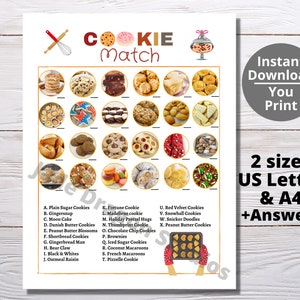 Cookie Match Spiel Printable -Geburtstagsparty Spiele für Kinder Jugendliche Erwachsene | Kirchenbüro Klassenzimmer Aktivität | Slumber Girls Night Backspaß