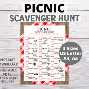 Picnic Scavenger Hunt | Printable | Outdoor Scavenger Hunt Camping Hiking | Scavenger Games for Kids Teens Adults | Office & Summer activity