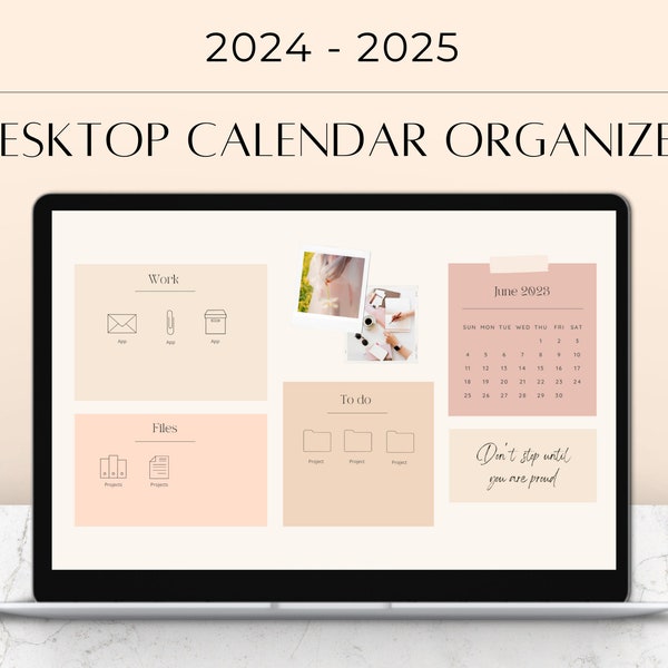 Sfondo per organizer per desktop con calendari 2024-2025 modificabili in Canva/Sfondo del desktop, Icone delle cartelle sfondi MacBook, Icone del desktop