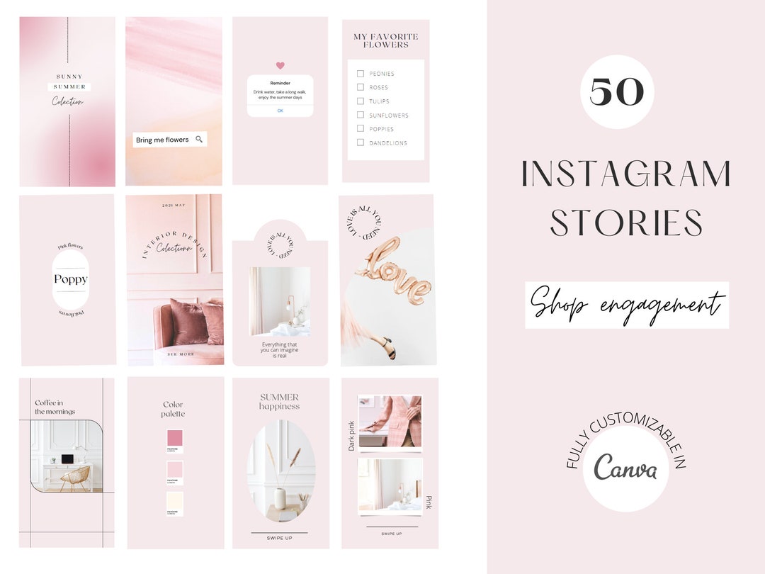 50 Blush Pink Instagram Story Template Editable on Canva Engagement on ...