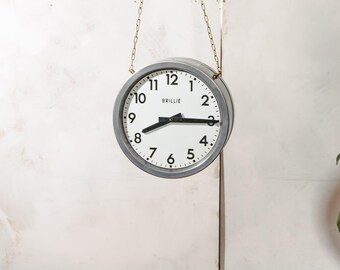 Vintage Brillié Double Sided French Station Clock, 32cm Industrial