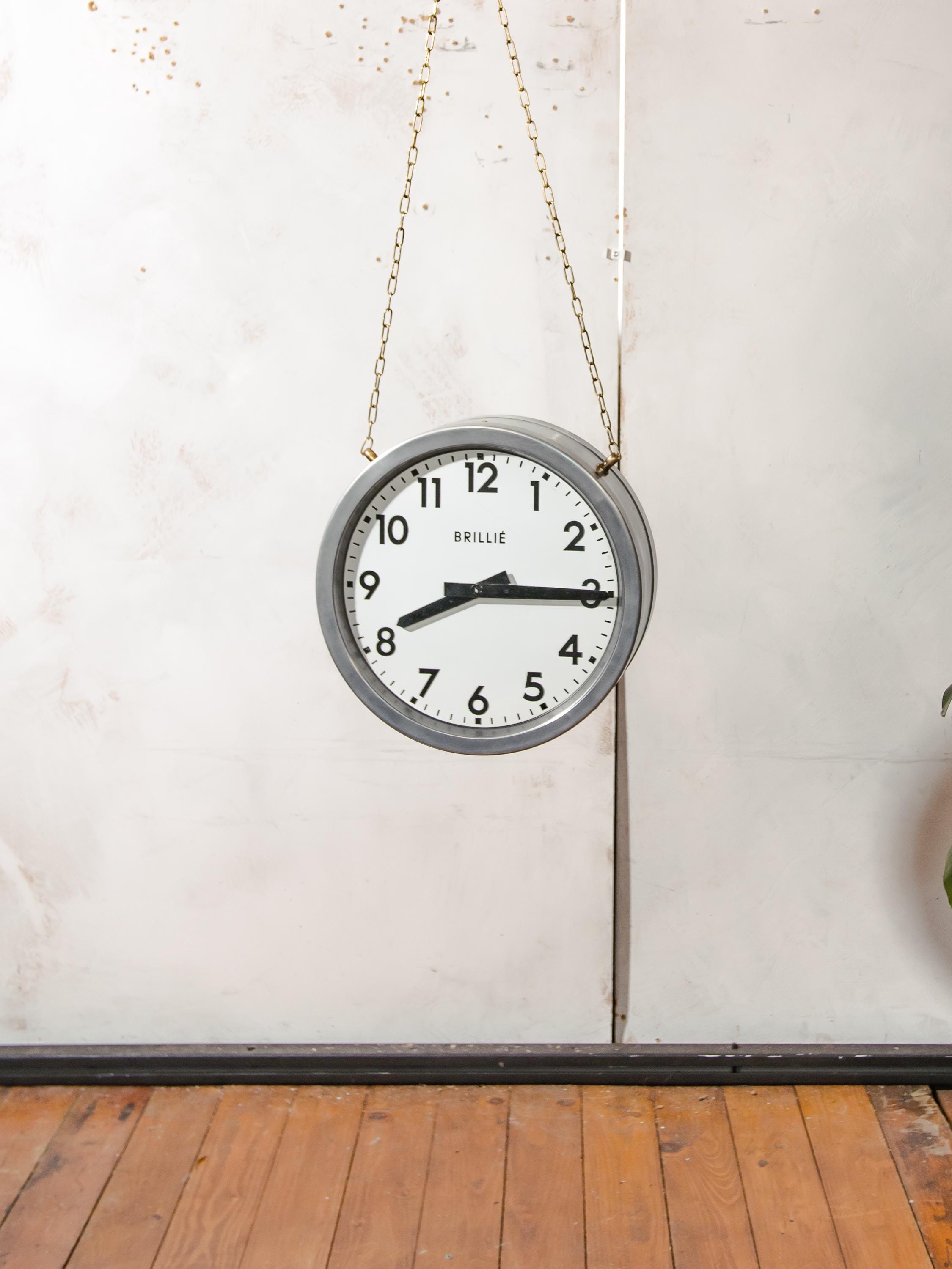 Vintage Brillié Double Sided French Station Clock, 32cm Industrial