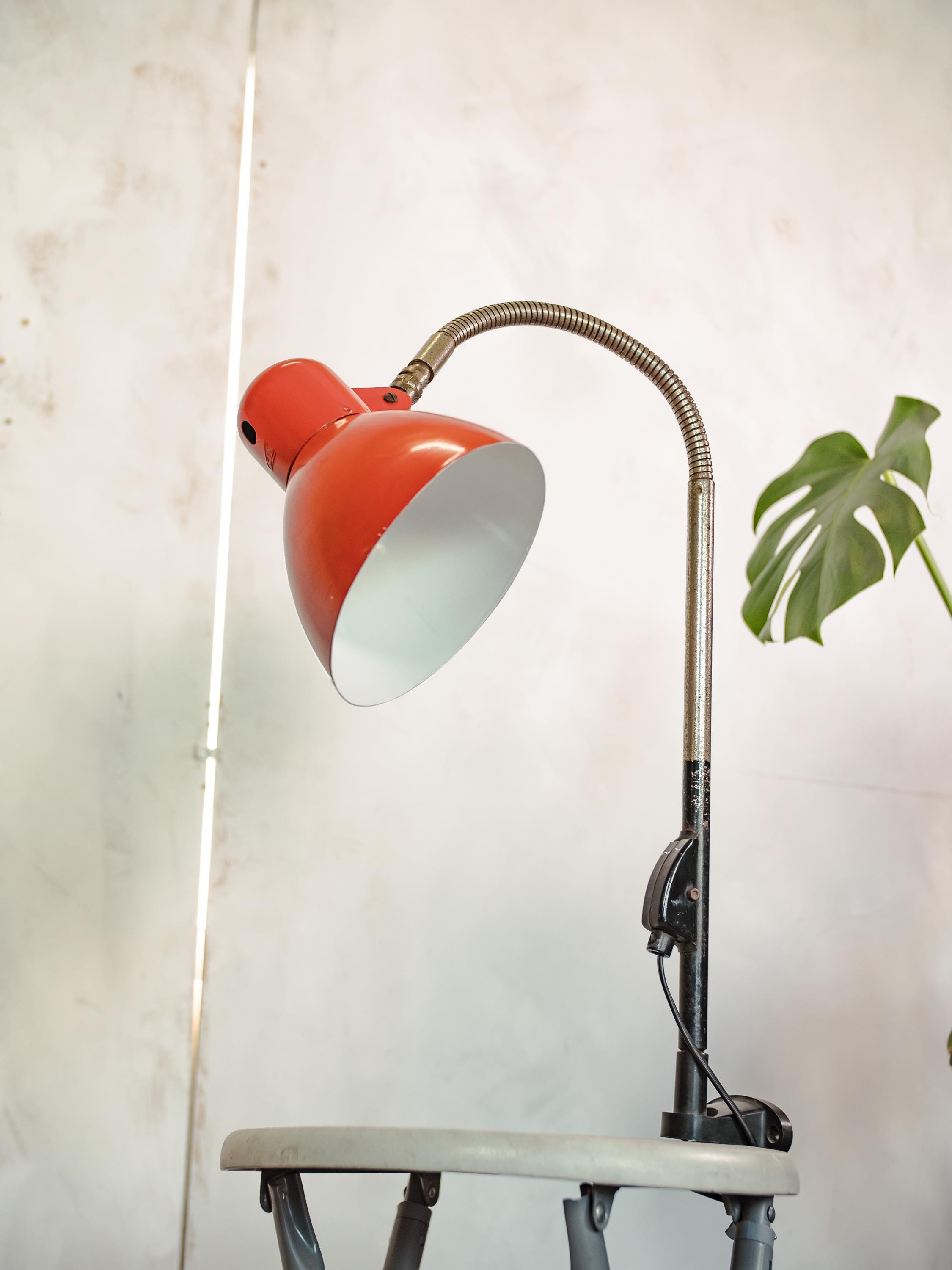 Vintage 1960s SIS Clamp Desk Lamp, Adjustable Wall or Table Mount, Red ...