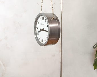 Vintage Brillié Double Sided French Station Clock, 32cm Industrial
