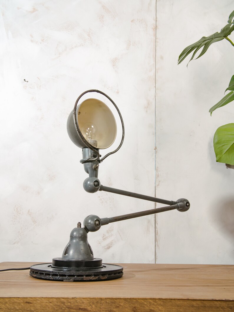 French Jieldé 2 Arm 1960s Loft Lamp Classy Jielde with great Patina Rustic Grey Workshop Light image 3