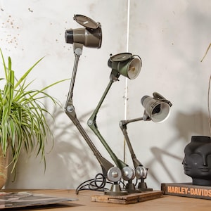 Vintage Ernst Rademacher Bundeswehr Lamp, 1950s Industrial Military Desk Light, Adjustable Wall Light, Upcycled German Army Vehicle Lamp