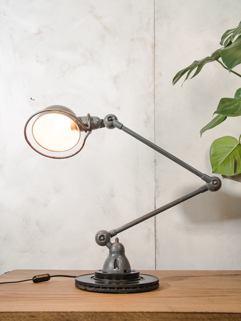 French Jieldé 2 Arm 1960s Loft Lamp Classy Jielde with great Patina Rustic Grey Workshop Light image 8