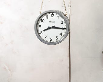 Vintage Brillié Double Sided French Station Clock, 32cm Industrial