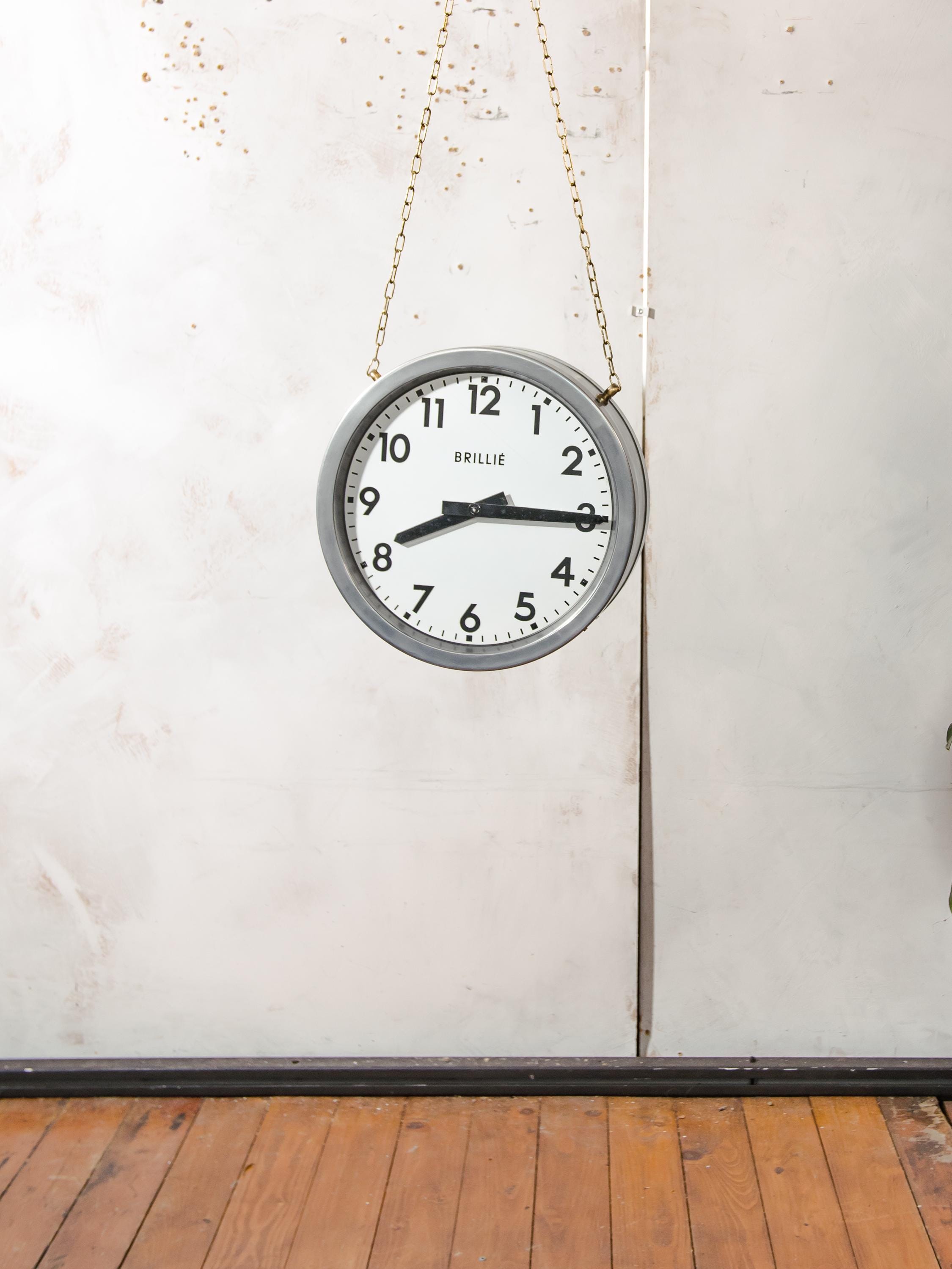 Vintage Brillié Double Sided French Station Clock, 32cm Industrial