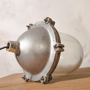 Large Mining Lamp, bunker lighting, polished EOW hanging lamp made of Glass and Aluminium, Industrial interior