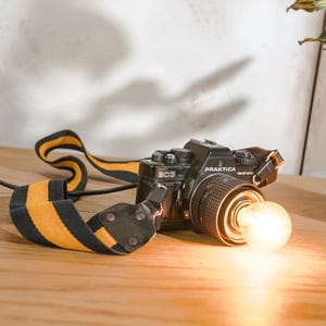 Vintage Camera Lamp | Upcycled Praktica BC3 SLR Light with Lens Bulb | Industrial Desk Lamp, Retro Wall Light, Unique Photographer Gift