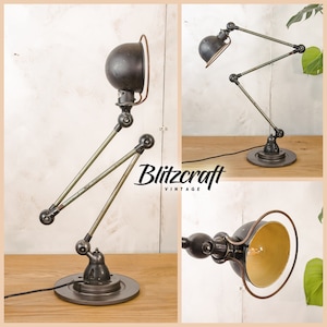 Designer 1960s French Jieldé 3 Arms Loft Workshop Lamp - Black and Green Jielde by Jean Louis Domecq - Articulated art deco Table lamp