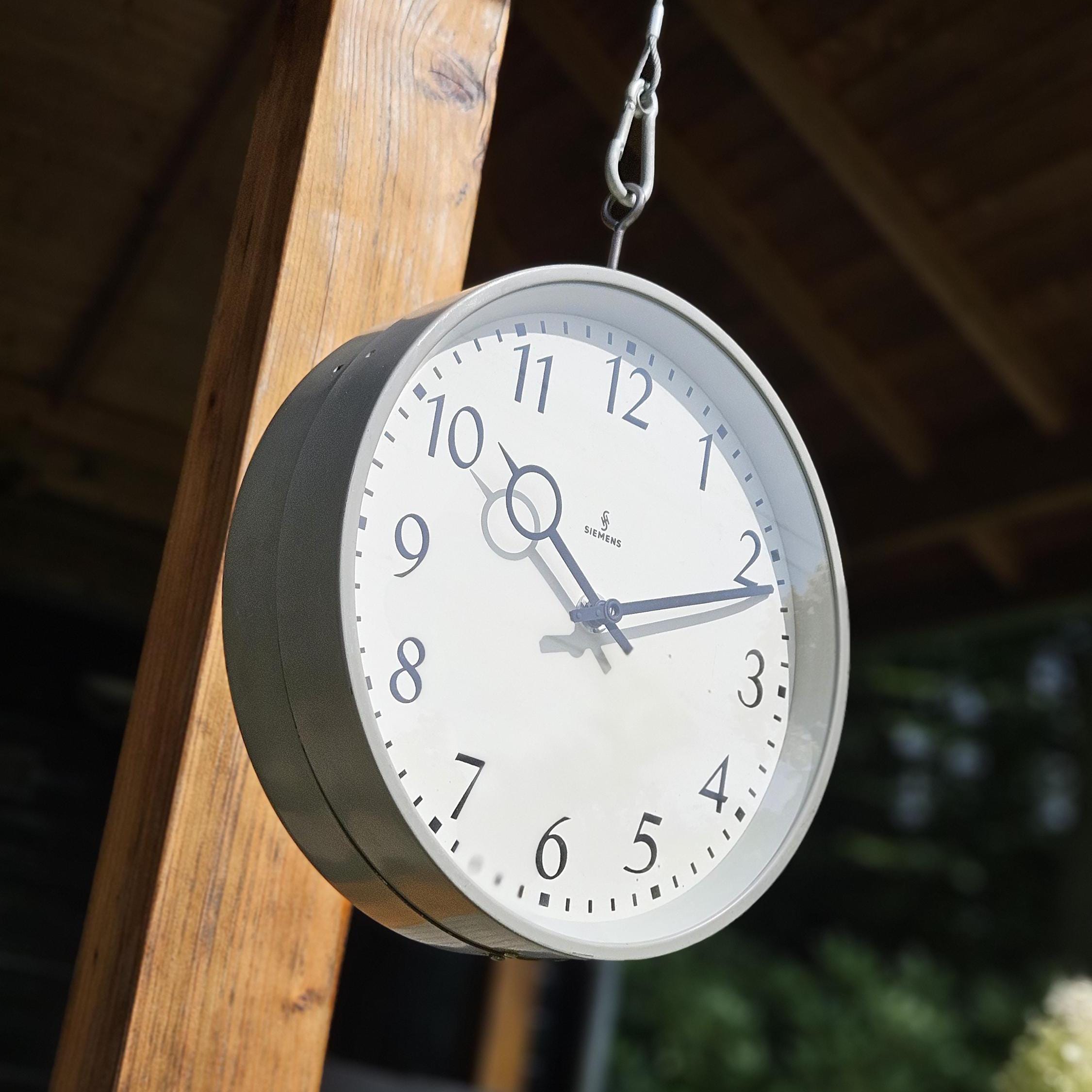 Double Sided SIEMENS Hanging Station Clock 1970s, Diameter 28CM