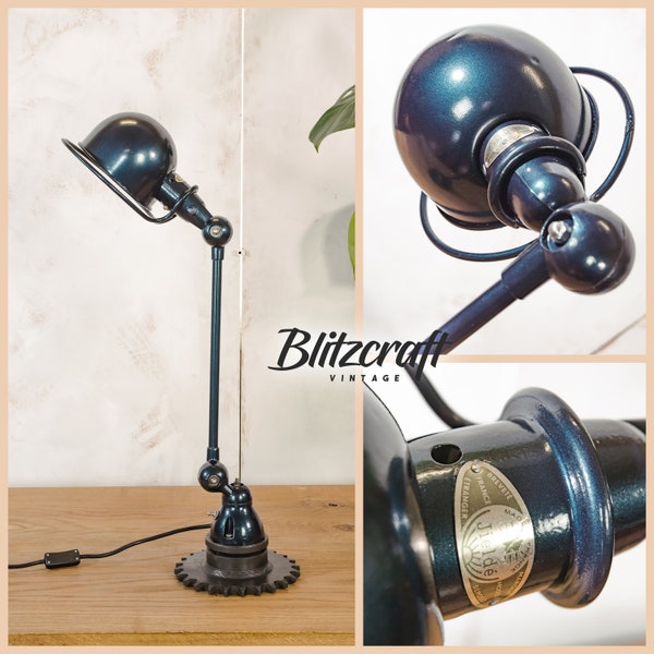 Jaren 60 Jieldé 1 Arm Werkplaatslamp - Custom Metallic Antique Hotrod Blue Desklamp - Franse designer werklamp voor architecten