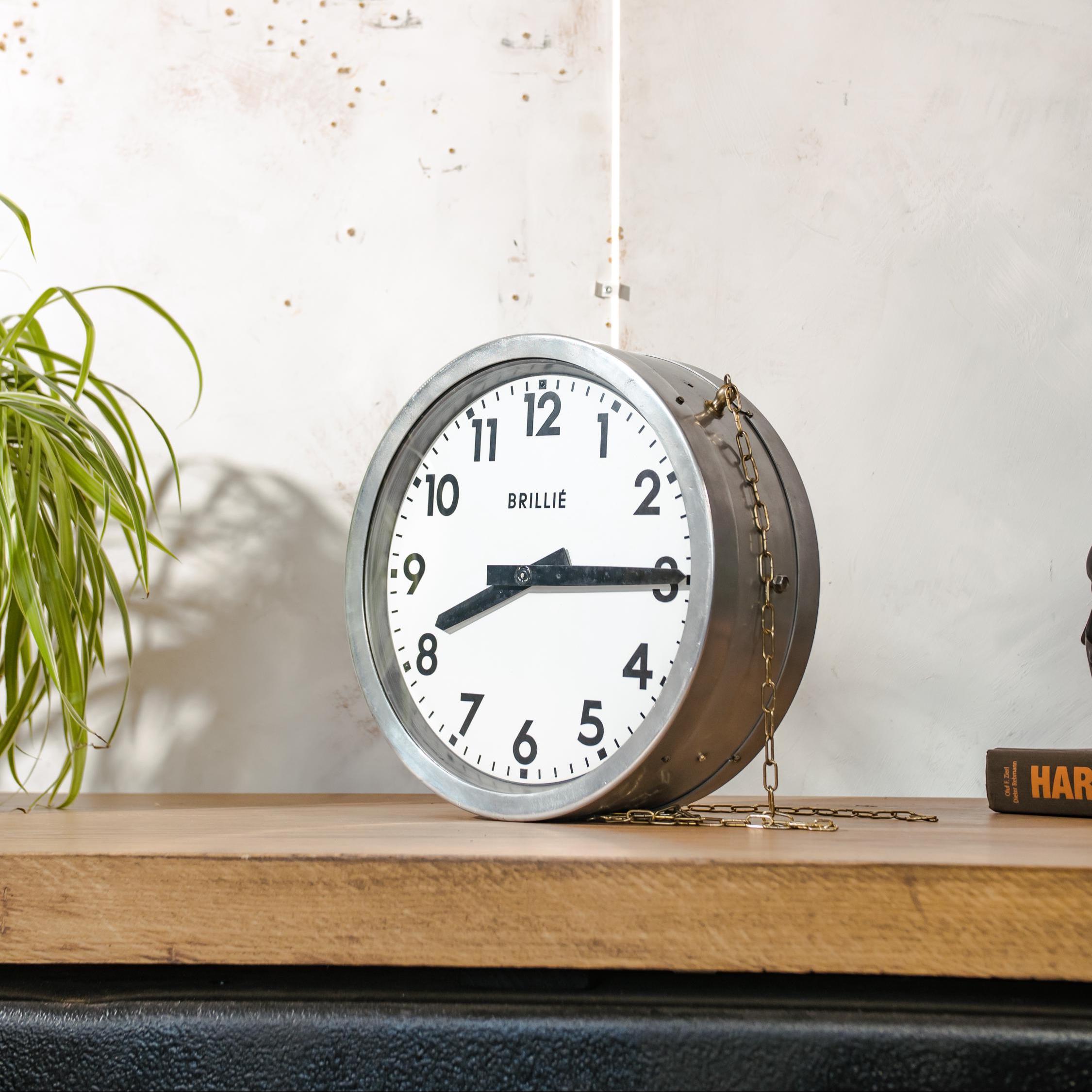 BRILLIE ウォールクロック　フランス　ヴィンテージ Vintage Brillié Double Sided French Station Clock, 32cm Industrial