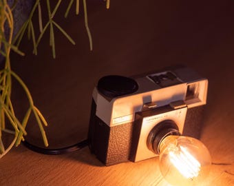 Camera Lamp, Small Bedside Kids Light, Kodak Instamatic 25 Vintage Film camera desk lamp, Unique handmade upcycled lamp, Gift Photographers