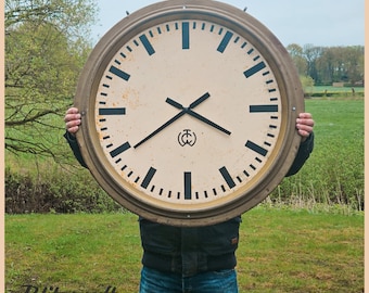 Grande horloge de gare double face par CTW - Carl Theodor Wagner, années 1950 - Grande décoration industrielle de bar chronométreur d'usine de 75 cm