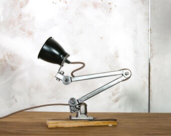 Vintage Industrial Machinist Lamp by EDL, 1950s 2 arm Workshop Desk lamp, Restored and renovated Task Lamp