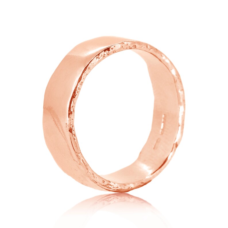 Dart UK made 9ct red gold organic textured wide molten wedding ring, recycled rose gold band, traditional with contemporary edge, eco gold image 1