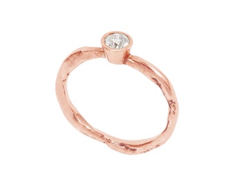 Yeo - 0.25ct diamond solitaire with 9ct recycled rose / red gold molten band, ethical engagement ring, sustainable jewellery