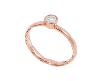 Tavy - 0.25ct diamond solitaire with 9ct recycled red / rose gold molten band, ethical engagement ring, sustainable jewellery