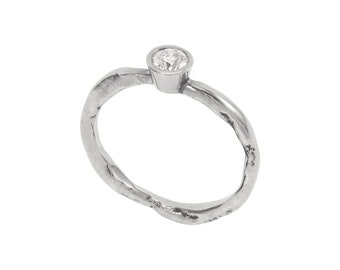 Yeo - 0.25ct diamond solitaire with recycled platinum molten band, ethical engagement ring, sustainable jewellery