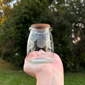 Moon Jar | Moon Water Jar | Moon Phase With Cork | Full Moon | Dark Moon | Moon Goddess | Ritual | Herb Jar | Spells