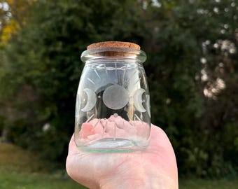 Moon Jar | Moon Water Jar | Moon Phase With Cork | Full Moon | Dark Moon | Moon Goddess | Ritual | Herb Jar | Spells