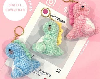 Dinosaur Crochet Pattern, Baby Dino Keychain Pattern, Stegosaurus Crochet, Amigurumi Dinosaur Plushie Pattern, English PDF, PATTERN ONLY