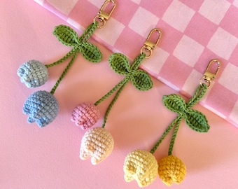 Tulip Keychain Crochet Pattern, Cute Flower Charm For Bags, Easy Crochet Flower Pattern, Amigurumi Tutorial PDF in English, PATTERN ONLY