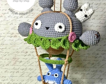 Patrón de crochet de Totoro, mi querido vecino, globo aerostático, anime, Ghibli (PDF)