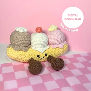 Banana Split Crochet Pattern, Ice Cream Crochet Pattern, Jellycat Crochet Pattern, Jellycat Inspired, Food Amigurumi, in English, PATTERN
