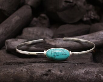 Turquoise Bangle, Handmade Bangle, 925 Silver Bangle, Dainty Bangle, Natural Turquoise, Women Bangle, Turquoise Jewelry, Gemstone Bangle