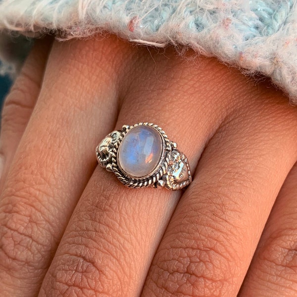 Natural Moonstone, Gemstone Ring, Stackable Ring, Handmade Ring, Dainty Ring, Women Ring, Moonstone Ring, Sterling Silver Ring, Gift For Her